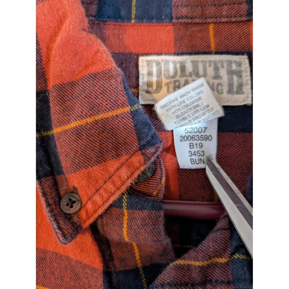 Duluth‎ Trading Shirt Men's Med Orange Plaid Button Up Long Sleeve Soft Flannel - Picture 8 of 10